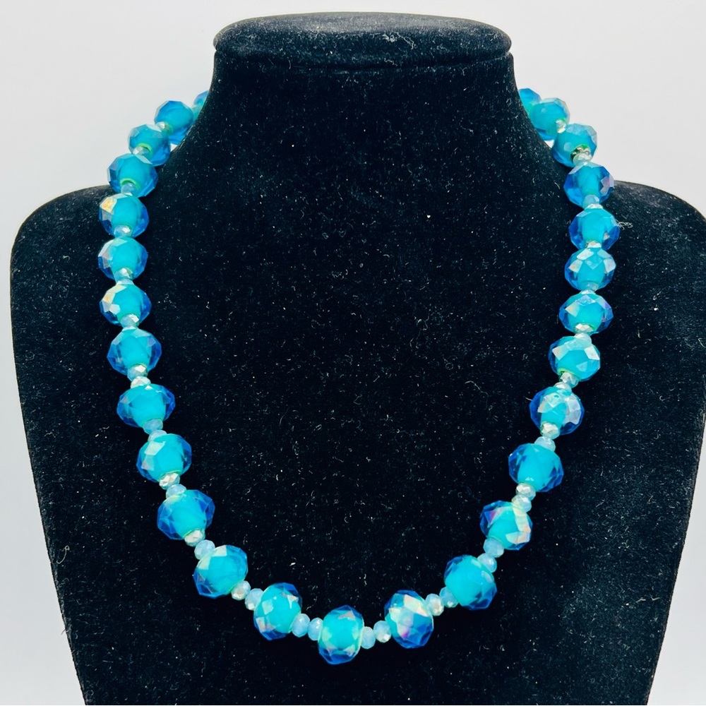 $150 Swarovski aqua blue crystal bead necklace & bracelet set artisan stunning - Picture 2 of 12